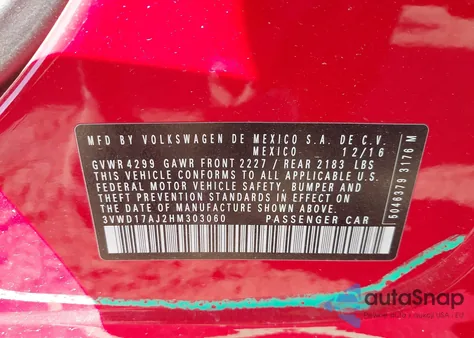 2017 Volkswagen Jetta 1.8T Sport from USA, damaged, VIN 3VWD17AJ2HM303060